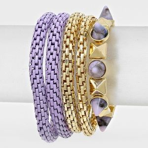 Lavender Marble Stone Metal Mesh Stretch Bracelet